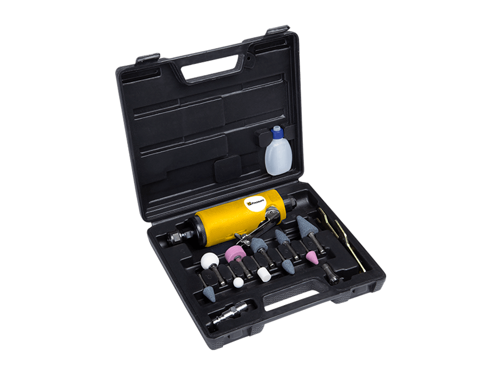 Kit com 14 peças que inclui retífica pneumática 1/4