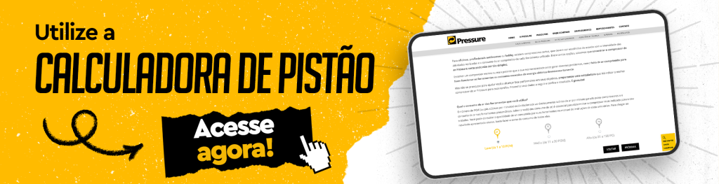 Banner da calculadora de pistão para compressor de alta pressão com chamada para acessar agora.